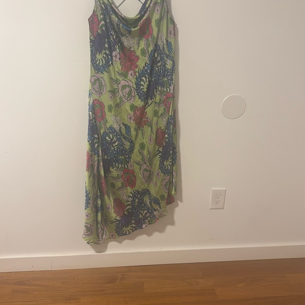 Fashion Nova Green and Blue Asymmetrical Sundress